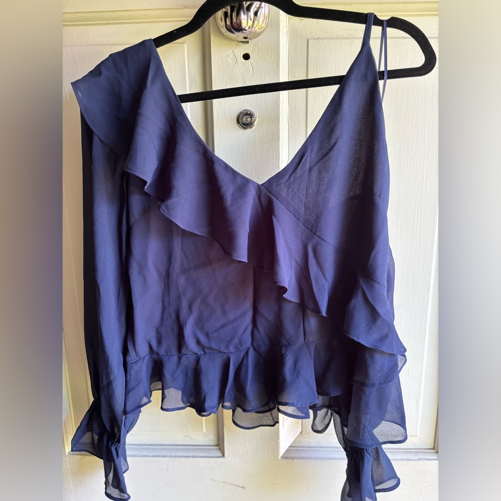 Brand new with tags - navy blouse with exposed shoulder
